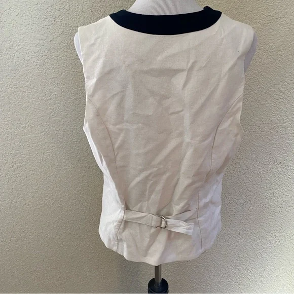 Abercrombie & Fitch Linen-Blend Vest Sleeveless Blouse White Black: Large - Picture 4 of 9